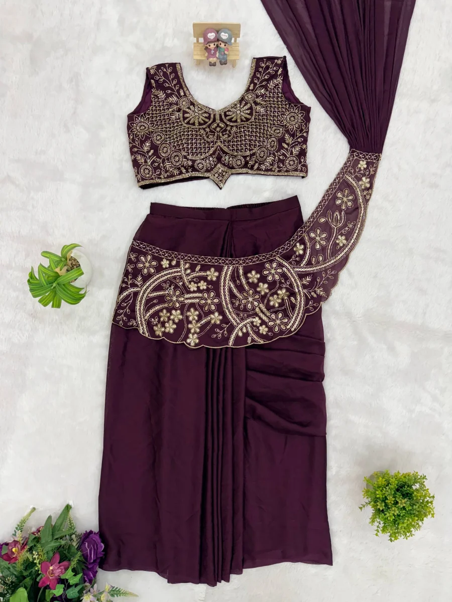 6TRENDING RANGOLI SILK EMBROIDERY THREAD & SEMI BEADS WORK READY TO WEAR SAREE WITH STITCHED BLOUSE PARTY WEAR WHOLESALE PRICE ETHNIC GARMENT (13)