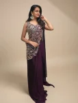 TRENDING RANGOLI SILK EMBROIDERY THREAD & SEMI BEADS WORK READY TO WEAR SAREE WITH STITCHED BLOUSE WINE
