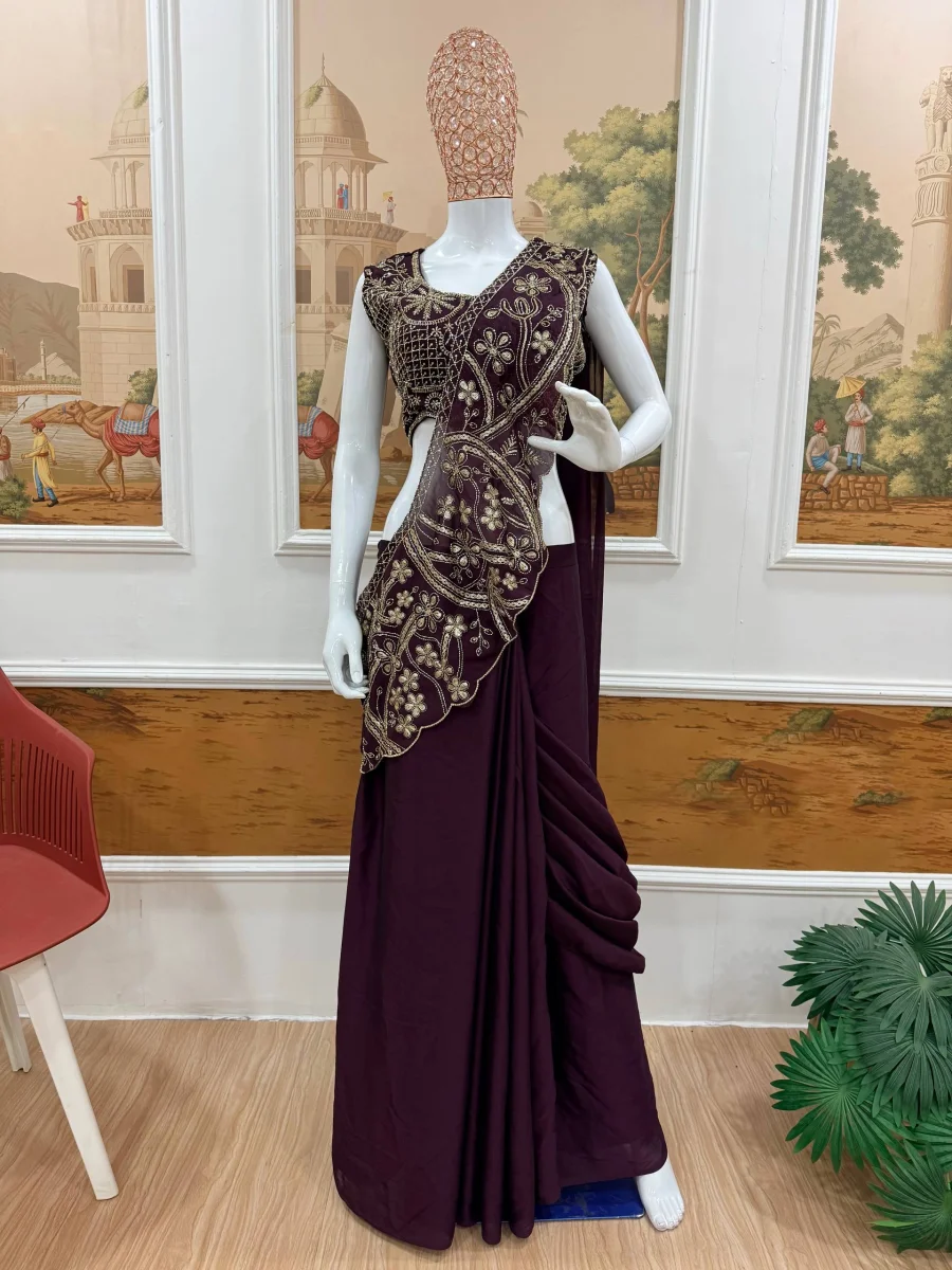 6TRENDING RANGOLI SILK EMBROIDERY THREAD & SEMI BEADS WORK READY TO WEAR SAREE WITH STITCHED BLOUSE PARTY WEAR WHOLESALE PRICE ETHNIC GARMENT (17)
