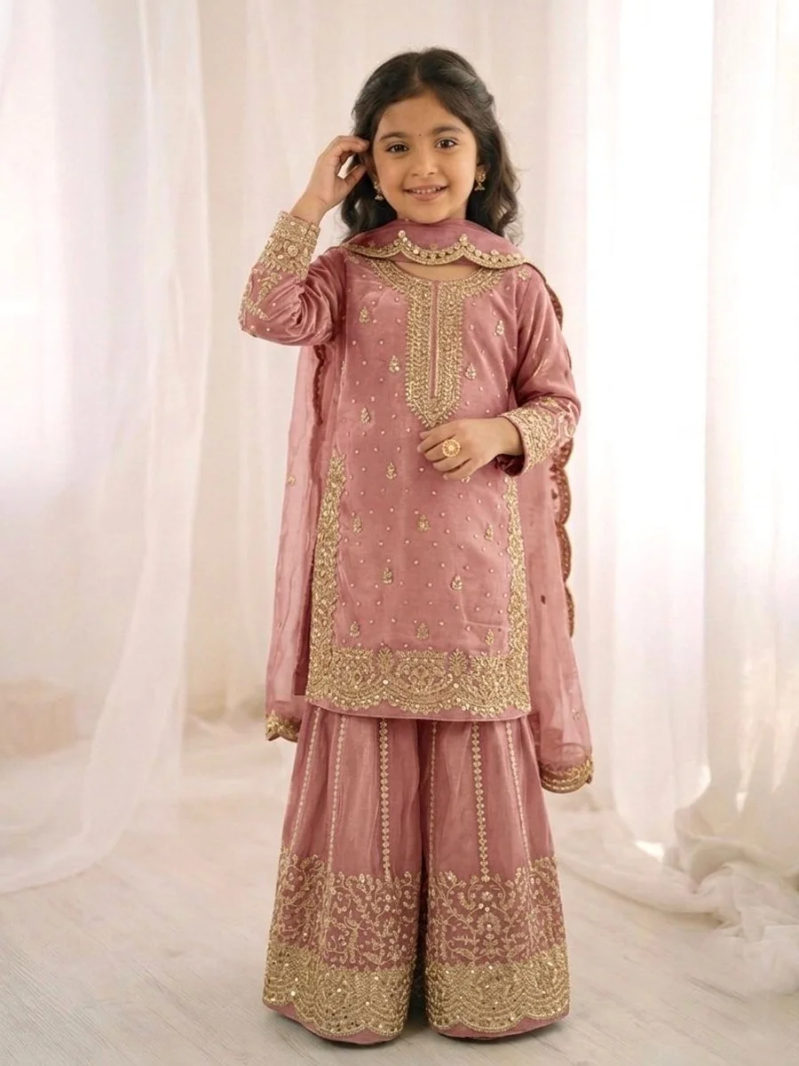 7DESIGNER FENDY SILK EMBROIDERY CODING AND SEQUENCE WORK KID'S TOP PALAZZO WITH DUPATTA FESTIVE WEAR WHOLESALE PRICE ETHNIC GARMENT FESTIVE WEAR WHOLESALE PRICE ETHNIC GARMENT (3)