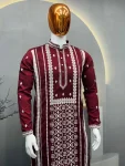 7DESIGNER SOFT SILK EMBROIDERY WORK AND SILVER SEQUENCE WORK MEN’S KURTA PAYJAMA FESTIVE WEAR WHOLESALE PRICE ETHNIC GARMENT (12)