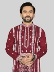 7DESIGNER SOFT SILK EMBROIDERY WORK AND SILVER SEQUENCE WORK MEN’S KURTA PAYJAMA FESTIVE WEAR WHOLESALE PRICE ETHNIC GARMENT (12)