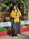 FANCY FRENCH CREPE SILK EMBROIDERY BEADS WORK TOP BOTTOM WITH DUPATTA YELLOW AND BLACK