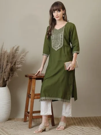 FANCY RAYON EMBROIDERY WORK ONLY KURTI MEHNDI
