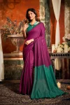 MODERN MUL COTTON CONTRAST PALLU & FANCY TASSELS WORK SAREE WITH UNSTITCHED BLOUSE WINE