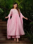 RICH LOOK CHANDERI SILK EMBROIDERY WORK TOP BOTTOM WITH DUPATTA BABY PINK