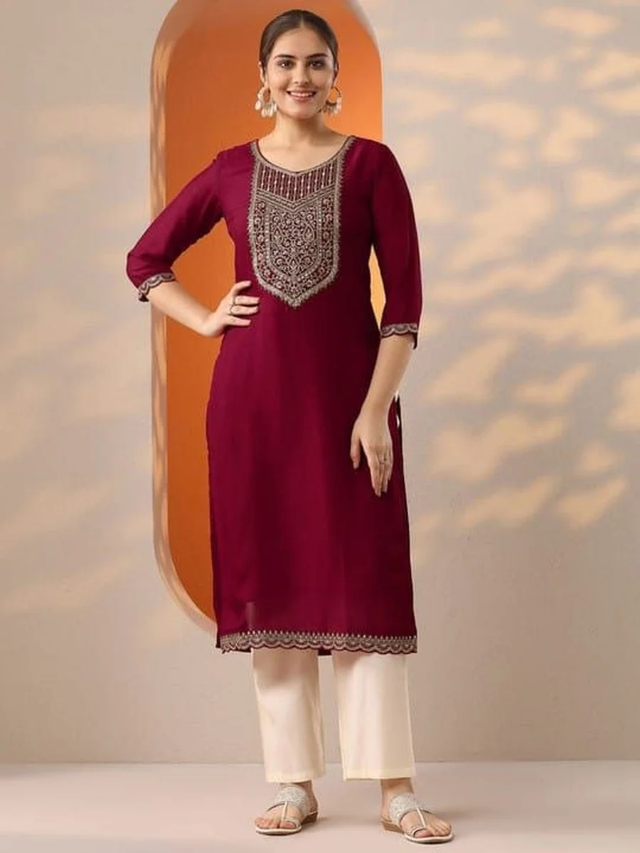 9FANCY RAYON EMBROIDERY WORK ONLY KURTI FESTIVE WEAR WHOLESALE PRICE ETHNIC GARMENT (23)