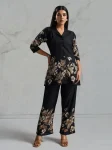 RICH LOOK RAYON DIGITAL PRINTED WORK CO-ORD SET BLACK