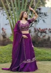 ATTRACTIVE CHINON EMBROIDERY THREAD & SEQUENCE WORK LEHENGA CHOLI WITH DUPATTA PURPLE