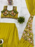 CLASSIC CHINON EMBROIDERY WORK READY TO WEAR SAREE WITH STITCHED BLOUSE PARTY WEAR WHOLESALE PRICE ETHNIC GARMENT (15)