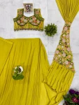 CLASSIC CHINON EMBROIDERY WORK READY TO WEAR SAREE WITH STITCHED BLOUSE PARTY WEAR WHOLESALE PRICE ETHNIC GARMENT (15)