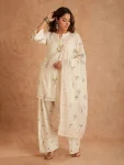 CLASSIC COTTON SILK MULTI NEEDLE WORK EMBROIDERY WITH FANCY BORDER WORK TOP PATIYALA WITH DUPATTA OFF WHITE