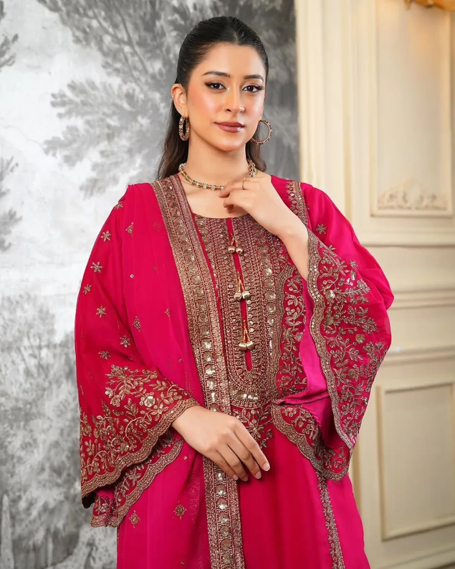 CLASSIC FENDY SILK EMBROIDERY SEQUENCE WORK TOP SHARARA WITH DUPATTA FESTIVE WEAR WHOLESALE PRICE ETHNIC GARMENT (14)