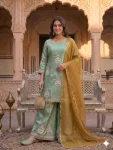 CLASSIC FENDY SILK SEQUENCE EMBROIDERY WORK TOP PALAZZO WITH DUPATTA FESTIVE WEAR WHOLESALE PRICE ETHNIC GARMENT (10)