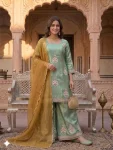 CLASSIC FENDY SILK SEQUENCE EMBROIDERY WORK TOP PALAZZO WITH DUPATTA FESTIVE WEAR WHOLESALE PRICE ETHNIC GARMENT (10)