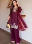 CLASSIC FENDY SILK SEQUENCE EMBROIDERY WORK TOP PALAZZO WITH DUPATTA FESTIVE WEAR WHOLESALE PRICE ETHNIC GARMENT (2)