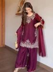 CLASSIC FENDY SILK SEQUENCE EMBROIDERY WORK TOP PALAZZO WITH DUPATTA FESTIVE WEAR WHOLESALE PRICE ETHNIC GARMENT (2)