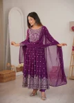 CLASSIC GEORGETTE EMBROIDERY WITH SEQUENCE & THREAD WORK GOWN BOTTOM WITH DUPATTA WINE