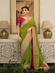 CLASSIC LICHI SILK JACQUARD WORK SAREE WITH UNSTITCHED BLOUSE FESTIVE WEAR WHOLESALE PRICE ETHNIC GARMENT (20)