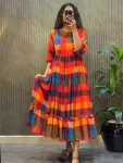 CLASSIC MUL CHANDERI PRINTED WORK ONE PIECE DRESS DAILY WEAR WHOLESALE PRICE ETHNIC GARMENT (3)