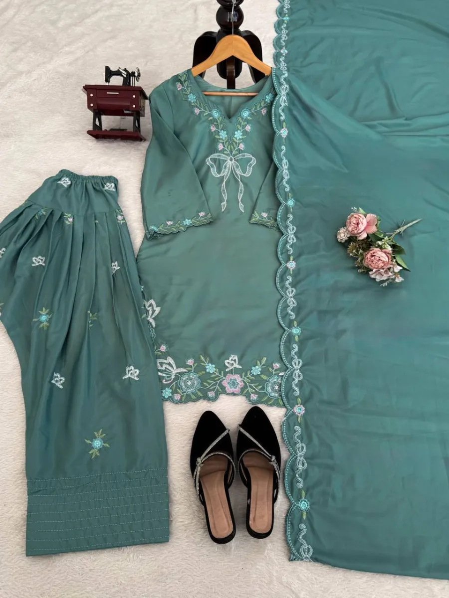 CLASSIC NATURAL CREPE THREAD WITH SEQUENCE WORK TOP PATIYALA WITH DUPATTA FESTIVE WEAR WHOLESALE PRICE ETHNIC GARMENT (10)