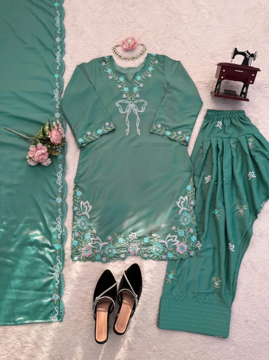 CLASSIC NATURAL CREPE THREAD WITH SEQUENCE WORK TOP PATIYALA WITH DUPATTA FESTIVE WEAR WHOLESALE PRICE ETHNIC GARMENT (15)