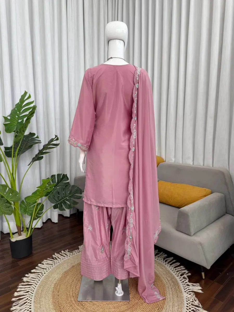 CLASSIC NATURAL CREPE THREAD WITH SEQUENCE WORK TOP PATIYALA WITH DUPATTA FESTIVE WEAR WHOLESALE PRICE ETHNIC GARMENT (26)