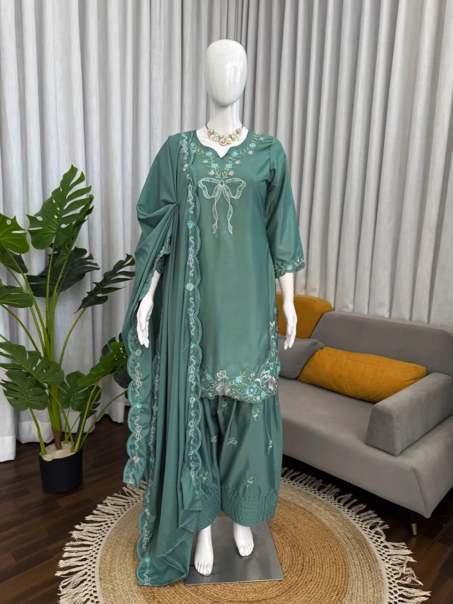 CLASSIC NATURAL CREPE THREAD WITH SEQUENCE WORK TOP PATIYALA WITH DUPATTA FESTIVE WEAR WHOLESALE PRICE ETHNIC GARMENT (5)
