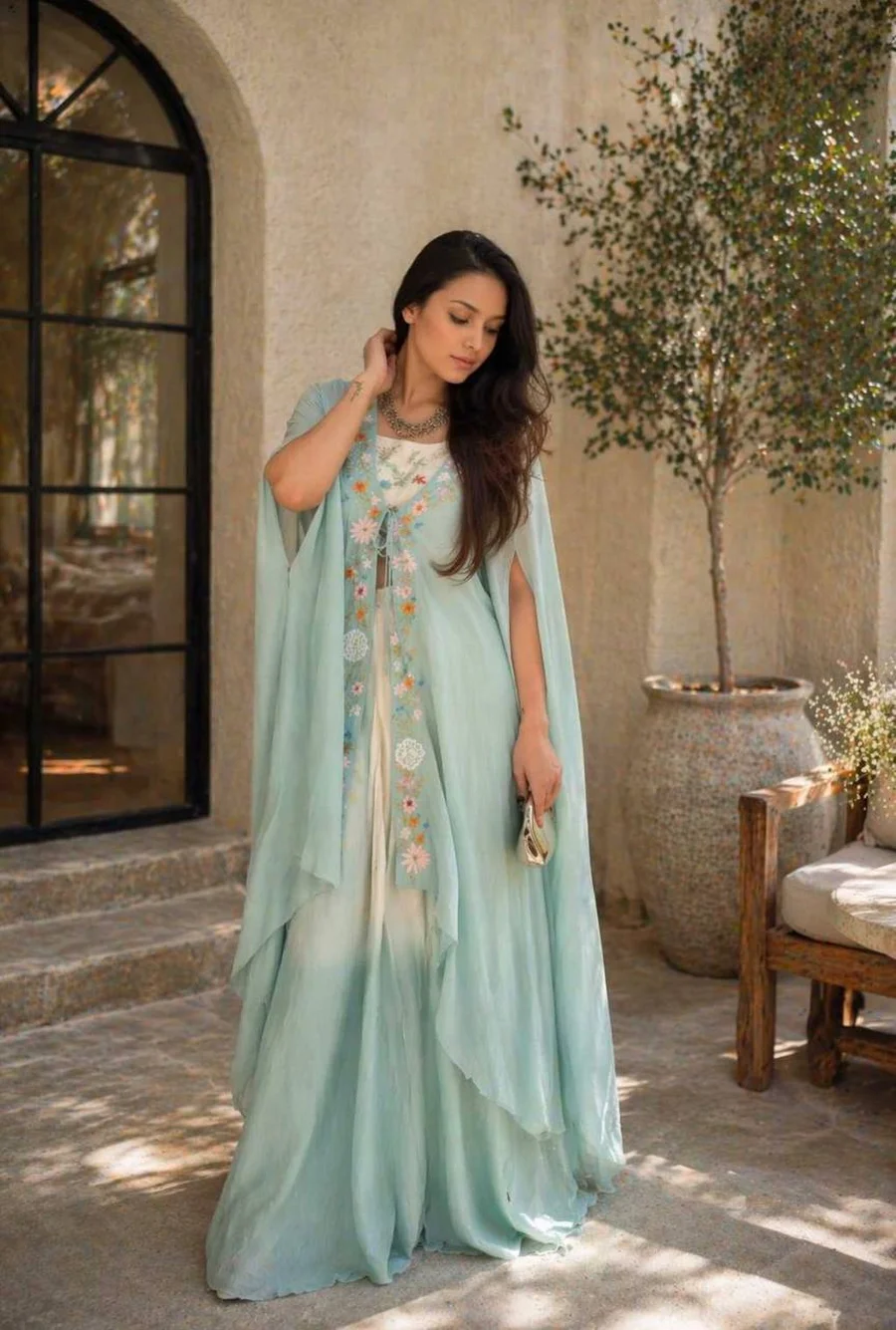 DESIGNER BANGLORI SILK EMBROIDERY SEQUENCE WORK DRAPE SKIRT BLOUSE WITH SHRUG PARTY WEAR WHOLESALE PRICE ETHNIC GARMENT (2)