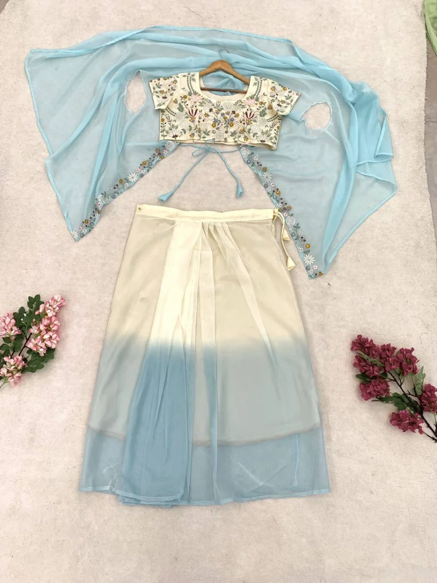 DESIGNER BANGLORI SILK EMBROIDERY SEQUENCE WORK DRAPE SKIRT BLOUSE WITH SHRUG PARTY WEAR WHOLESALE PRICE ETHNIC GARMENT (7)
