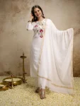 DESIGNER CHANDERI SEQUENCE EMBROIDERY WORK TOP BOTTOM WITH DUPATTA FESTIVE WEAR WHOLESALE PRICE ETHNIC GARMENT (5)