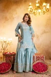 DESIGNER CHINON EMBROIDERY WITH 5 MM SEQUENCE WORK TOP SHARARA WITH DUPATTA FESTIVE WEAR WHOLESALE PRICE ETHNIC GARMENT (4)
