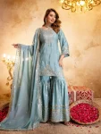 DESIGNER CHINON EMBROIDERY WITH 5 MM SEQUENCE WORK TOP SHARARA WITH DUPATTA RAMA