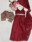 DESIGNER CHINON SILK SAMOSA LACE BORDER READY TO WEAR SAREE AND BLOUSE WITH ZARI AND THREAD EMBROIDERY WORK KOTI PARTY WEAR WHOLESALE PRICE ETHNIC GARMENT (14)