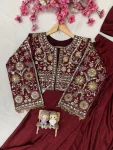 DESIGNER CHINON SILK SAMOSA LACE BORDER READY TO WEAR SAREE AND BLOUSE WITH ZARI AND THREAD EMBROIDERY WORK KOTI PARTY WEAR WHOLESALE PRICE ETHNIC GARMENT (14)