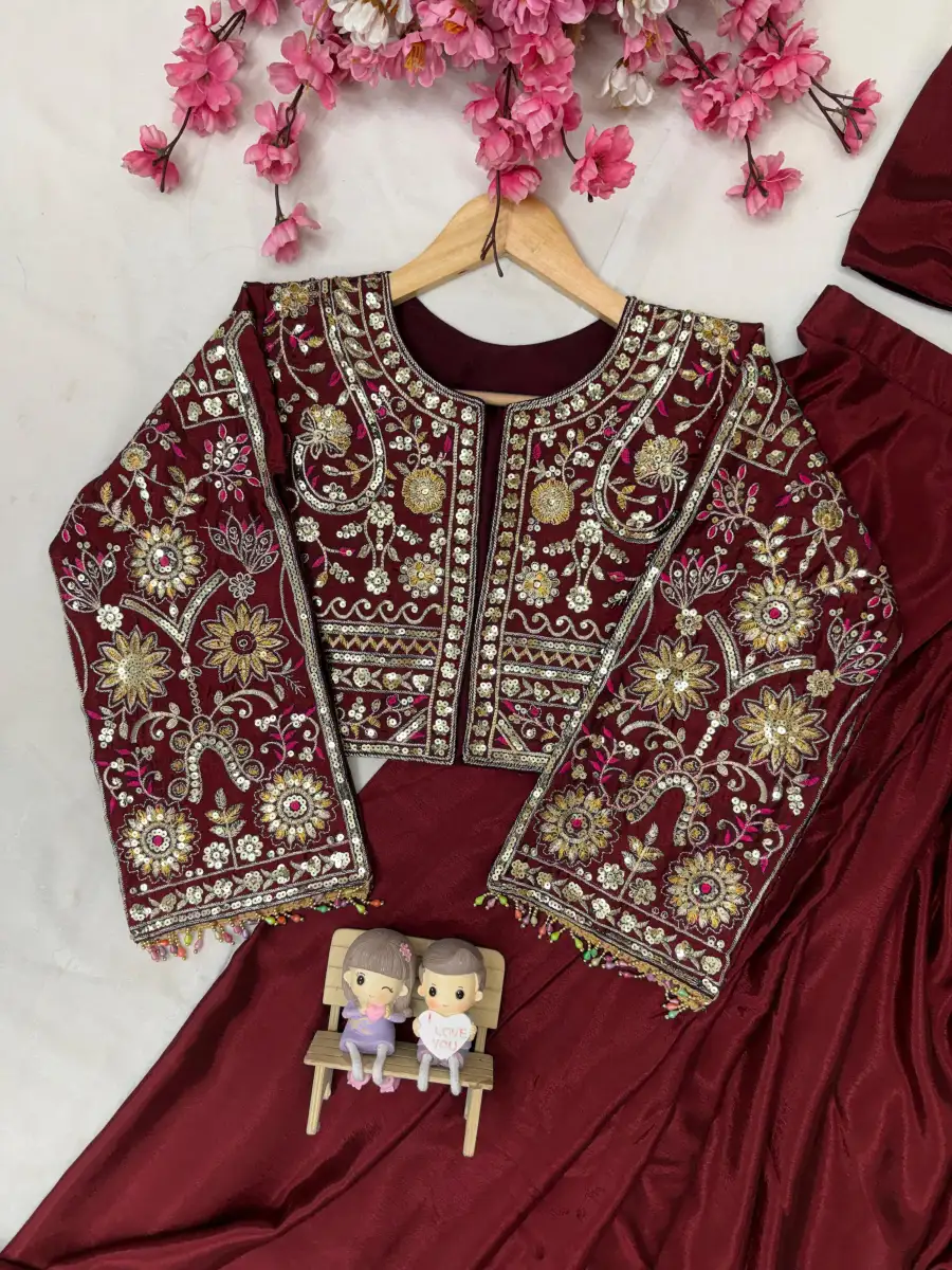 DESIGNER CHINON SILK SAMOSA LACE BORDER READY TO WEAR SAREE AND BLOUSE WITH ZARI AND THREAD EMBROIDERY WORK KOTI PARTY WEAR WHOLESALE PRICE ETHNIC GARMENT (8)