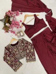 DESIGNER CHINON SILK SAMOSA LACE BORDER READY TO WEAR SAREE AND BLOUSE WITH ZARI AND THREAD EMBROIDERY WORK KOTI PARTY WEAR WHOLESALE PRICE ETHNIC GARMENT (14)