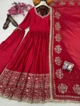 DESIGNER CHINON SILK SEQUENCE AND ZARI WORK WITH FANCY LACE WORK GOWN BOTTOM WITH DUPATTA WEDDING WEAR WHOLESALE PRICE ETHNIC GARMENT (10)