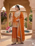 DESIGNER CHINON SILK SEQUENCE EMBROIDERY WORK TOP PALAZZO WITH DUPATTA FESTIVE WEAR WHOLESALE PRICE ETHNIC GARMENT (8)
