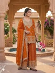 DESIGNER CHINON SILK SEQUENCE EMBROIDERY WORK TOP PALAZZO WITH DUPATTA FESTIVE WEAR WHOLESALE PRICE ETHNIC GARMENT (8)