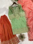 DESIGNER COSS MOSS CODING WITH SEQUENCE EMBROIDERY WORK TOP PALAZZO WITH DUPATTA WEDDING WEAR WHOLESALE PRICE ETHNIC GARMENT (3)