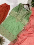 DESIGNER COSS MOSS CODING WITH SEQUENCE EMBROIDERY WORK TOP PALAZZO WITH DUPATTA WEDDING WEAR WHOLESALE PRICE ETHNIC GARMENT (3)