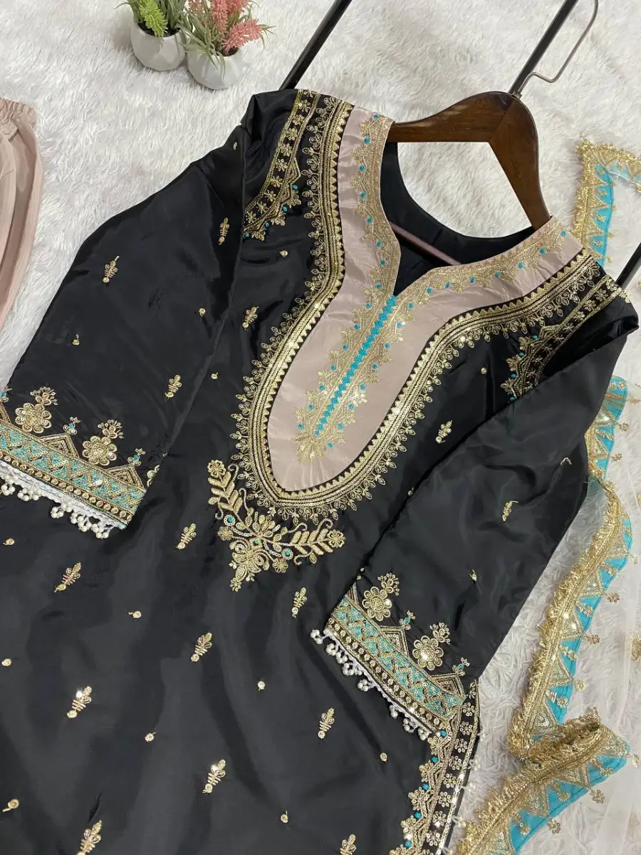 DESIGNER CREPE SILK SEQUENCE EMBROIDERY WORK TOP PALAZZO WITH DUPATTA WEDDING WEAR WHOLESALE PRICE ETHNIC GARMENT (5)