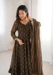 DESIGNER CRUNCHY SILK JACQUARD BUTTI AND LACE WORK GOWN BOTTOM WITH DUPATTA FESTIVE WEAR WHOLESALE PRICE ETHNIC GARMENT (15)