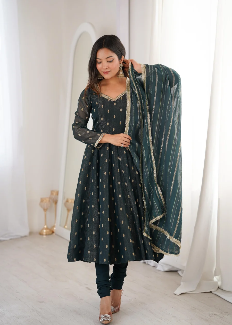 DESIGNER CRUNCHY SILK JACQUARD BUTTI AND LACE WORK GOWN BOTTOM WITH DUPATTA FESTIVE WEAR WHOLESALE PRICE ETHNIC GARMENT (11)