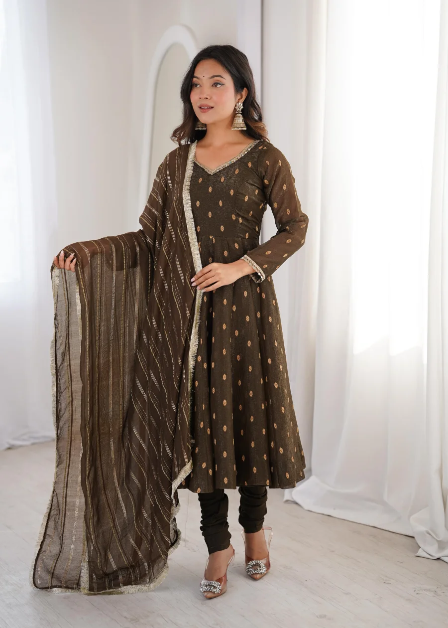 DESIGNER CRUNCHY SILK JACQUARD BUTTI AND LACE WORK GOWN BOTTOM WITH DUPATTA FESTIVE WEAR WHOLESALE PRICE ETHNIC GARMENT (15)