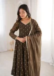 DESIGNER CRUNCHY SILK JACQUARD BUTTI AND LACE WORK GOWN BOTTOM WITH DUPATTA FESTIVE WEAR WHOLESALE PRICE ETHNIC GARMENT (15)