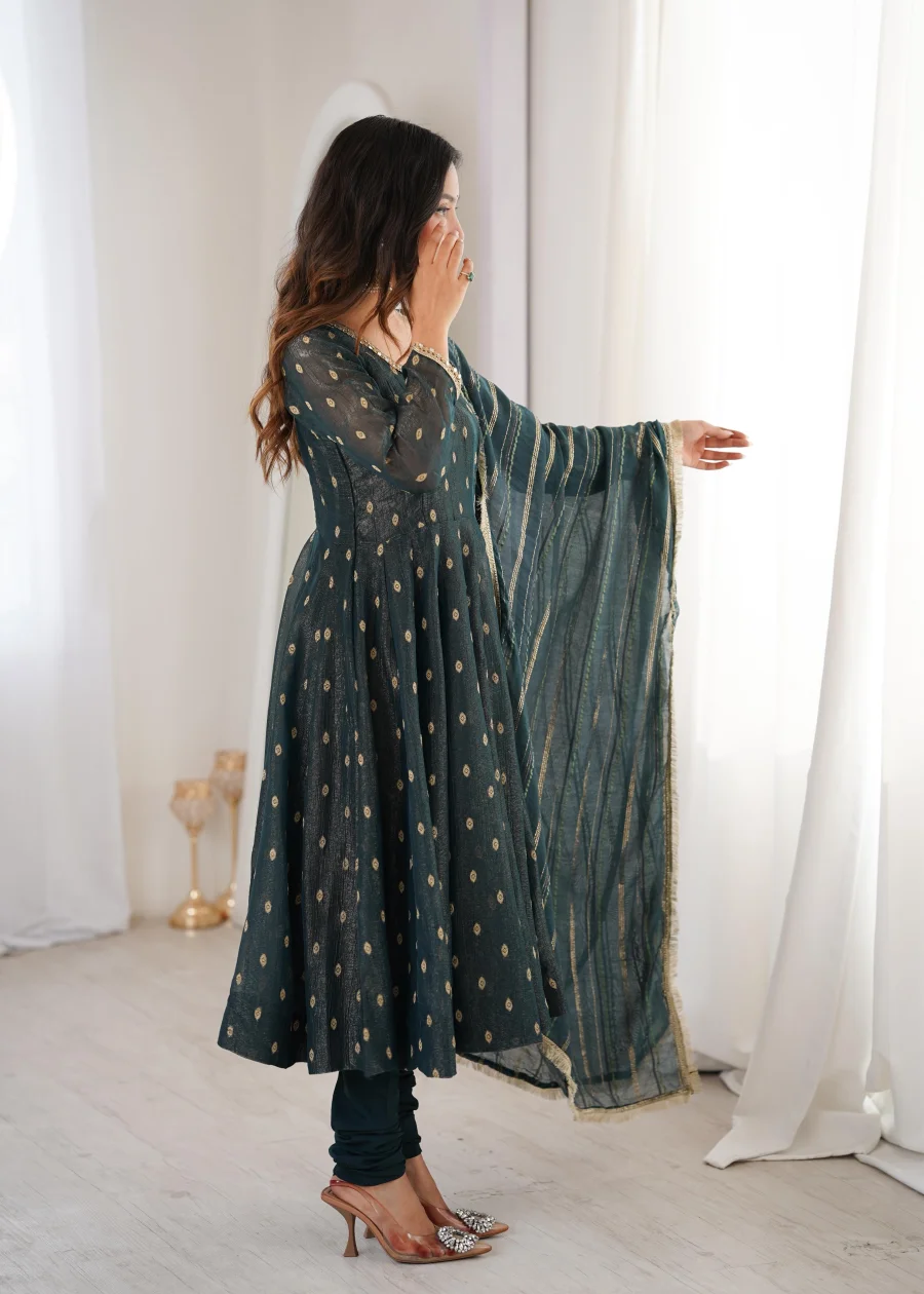 DESIGNER CRUNCHY SILK JACQUARD BUTTI AND LACE WORK GOWN BOTTOM WITH DUPATTA FESTIVE WEAR WHOLESALE PRICE ETHNIC GARMENT (8)
