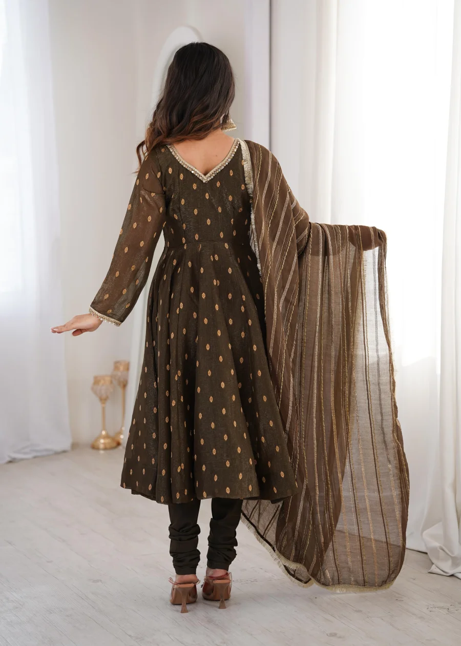 DESIGNER CRUNCHY SILK JACQUARD BUTTI AND LACE WORK GOWN BOTTOM WITH DUPATTA FESTIVE WEAR WHOLESALE PRICE ETHNIC GARMENT (9)