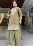DESIGNER CRUNCHY SILK SEQUENCE EMBROIDERY WORK TOP PALAZZO WITH DUPATTA FESTIVE WEAR WHOLESALE PRICE ETHNIC GARMENT (2)